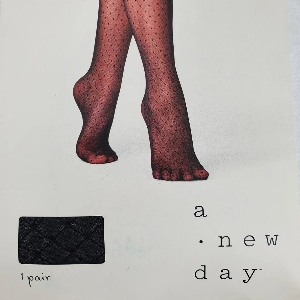 A New Day‎ Womens S / M  Ebony Black Diamond Mesh Fashion Tights F16907846 New